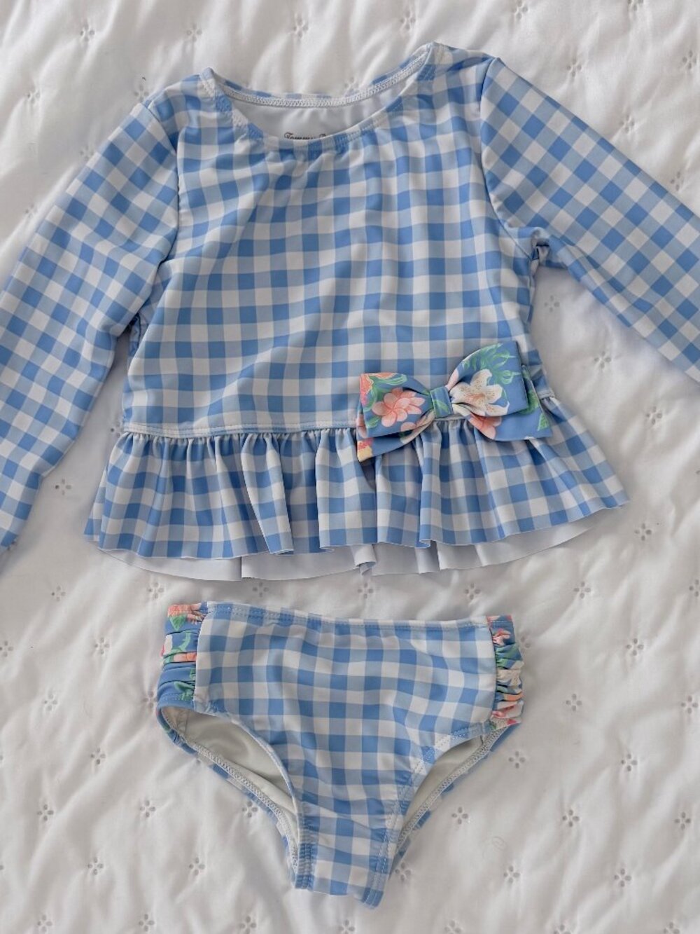 Tommy Bahama Blue Gingham Rash Guard Swimsuit Set | Boutique Swimwear | Size 2T